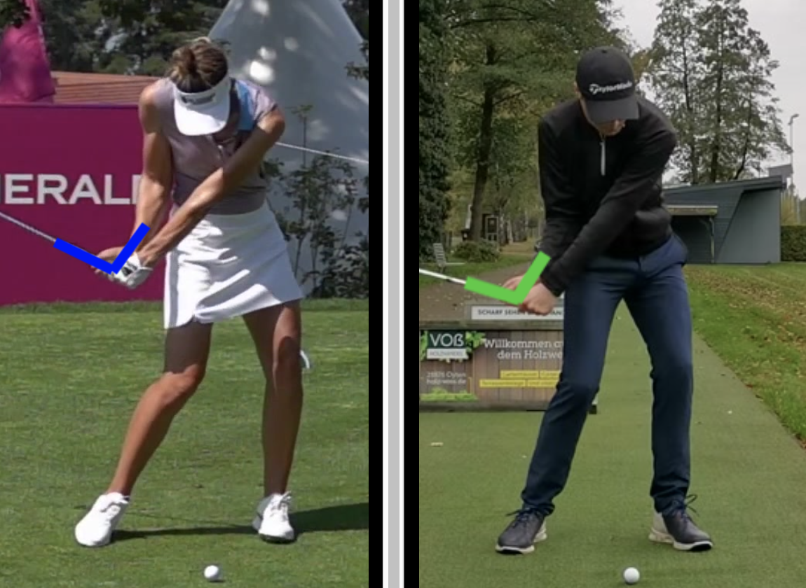 Swing comparison split screen with amateur and tour player