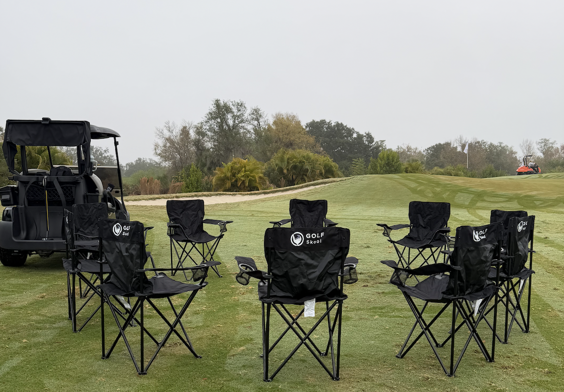 Focused golf range training session
